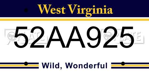 52AA925 West Virginia License Plate