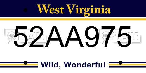 52AA975 West Virginia License Plate