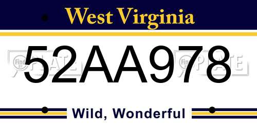 52AA978 West Virginia License Plate