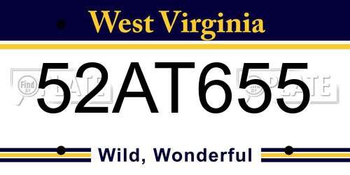 52AT655 West Virginia License Plate