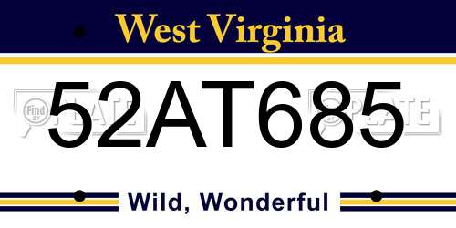 52AT685 West Virginia License Plate