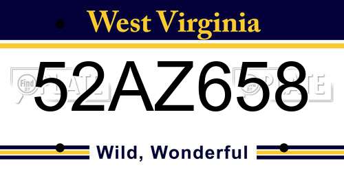 52AZ658 West Virginia License Plate