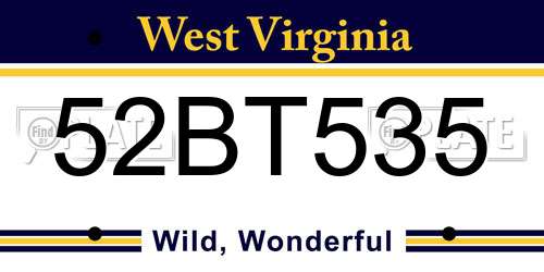52BT535 West Virginia License Plate