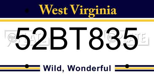 52BT835 West Virginia License Plate