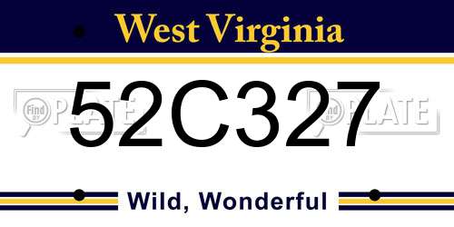 52C327 West Virginia License Plate