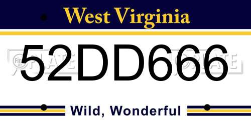 52DD666 West Virginia License Plate
