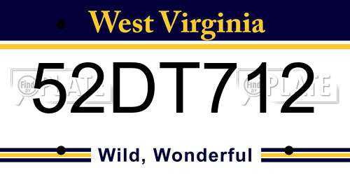 52DT712 West Virginia License Plate
