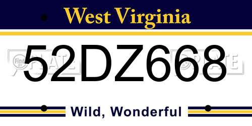 52DZ668 West Virginia License Plate