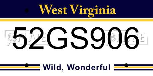 52GS906 West Virginia License Plate