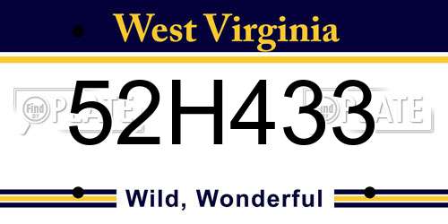 52H433 West Virginia License Plate