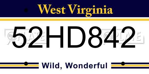 52HD842 West Virginia License Plate
