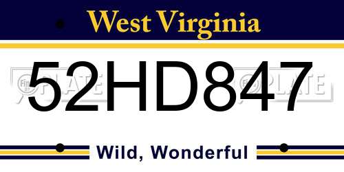 52HD847 West Virginia License Plate