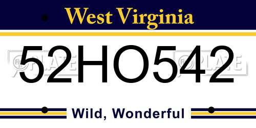 52HO542 West Virginia License Plate