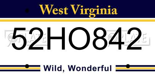 52HO842 West Virginia License Plate