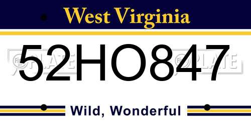 52HO847 West Virginia License Plate