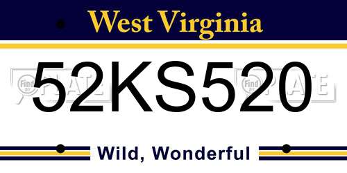 52KS520 West Virginia License Plate