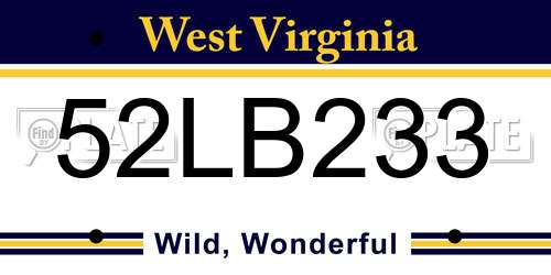 52LB233 West Virginia License Plate