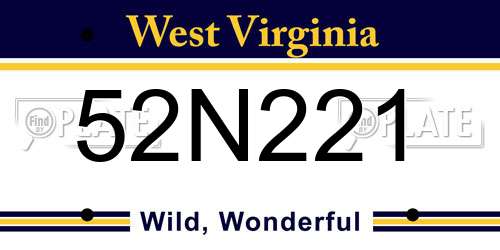 52N221 West Virginia License Plate