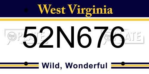 52N676 West Virginia License Plate