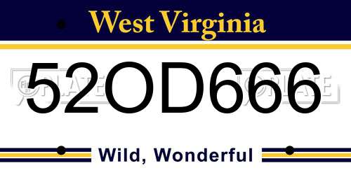 52OD666 West Virginia License Plate