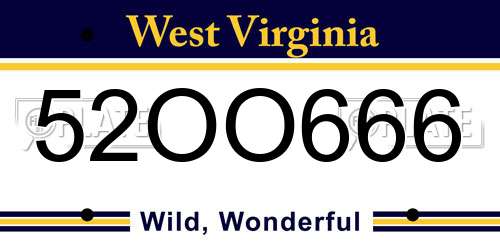52OO666 West Virginia License Plate