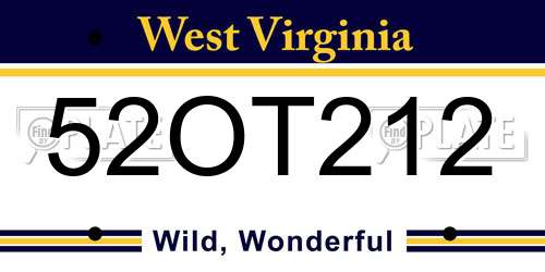 52OT212 West Virginia License Plate