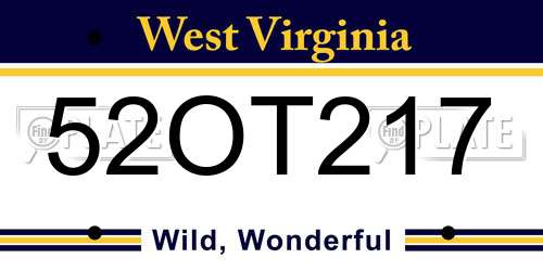 52OT217 West Virginia License Plate