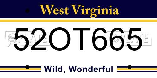 52OT665 West Virginia License Plate