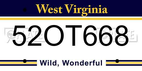 52OT668 West Virginia License Plate