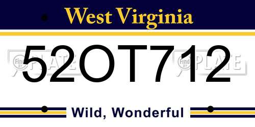 52OT712 West Virginia License Plate