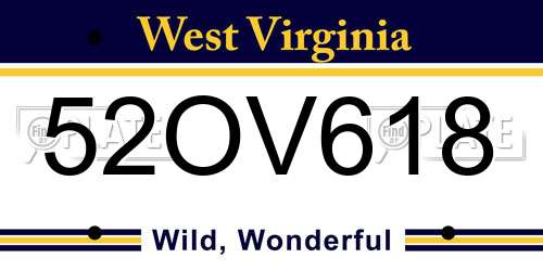52OV618 West Virginia License Plate