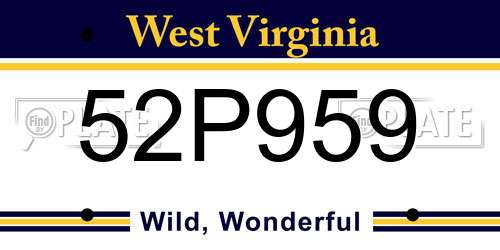 52P959 West Virginia License Plate