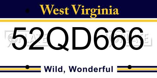 52QD666 West Virginia License Plate