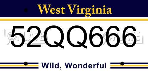 52QQ666 West Virginia License Plate