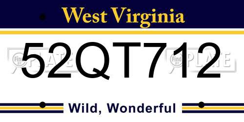 52QT712 West Virginia License Plate