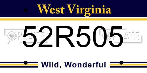 52R505 West Virginia License Plate