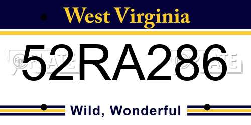 52RA286 West Virginia License Plate