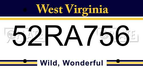 52RA756 West Virginia License Plate