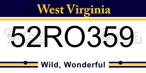 52RO359 West Virginia License Plate