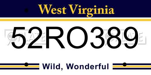 52RO389 West Virginia License Plate