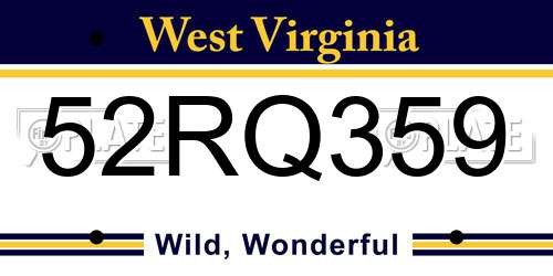 52RQ359 West Virginia License Plate