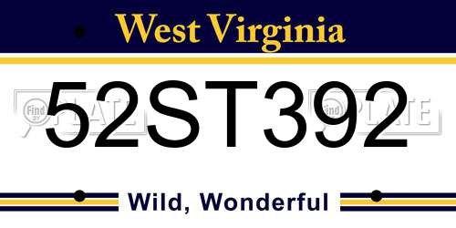 52ST392 West Virginia License Plate