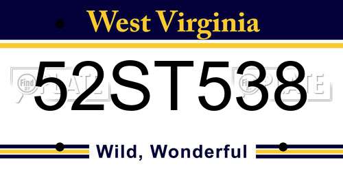 52ST538 West Virginia License Plate