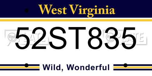 52ST835 West Virginia License Plate