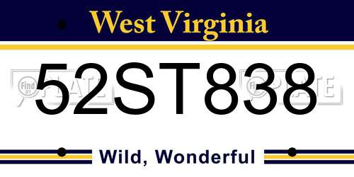 52ST838 West Virginia License Plate