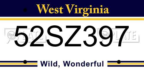 52SZ397 West Virginia License Plate