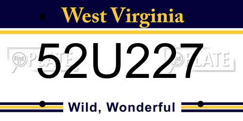 52U227 West Virginia License Plate