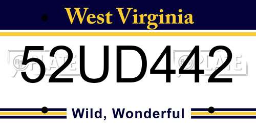 52UD442 West Virginia License Plate