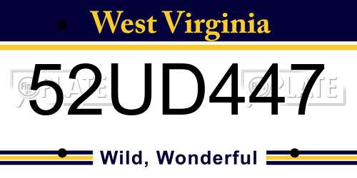 52UD447 West Virginia License Plate