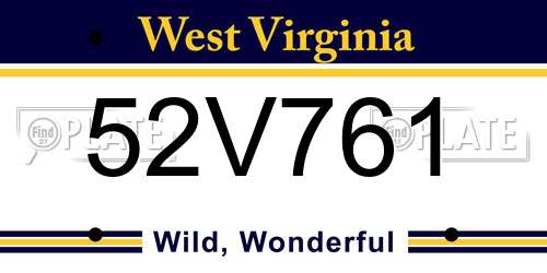 52V761 West Virginia License Plate